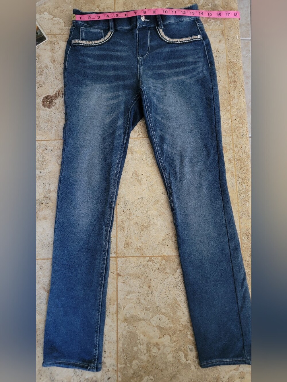 Arizona Jean Company Girls Winged Sequin Pocket Dark Blue Stretch Jeans